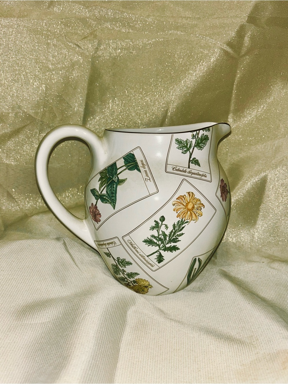 Tiffany & Co. Vintage Botanical Ceramic Pitcher in Cream with Floral Print